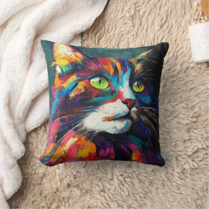 Lebhafte Farbkatzengesicht Art Decorative Kissen