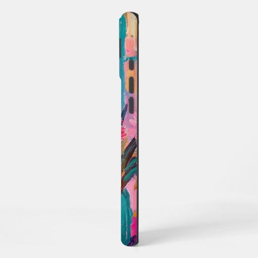 Lebhafte, fauvistische Vase rosafarbener Blume iPhone Hülle (Linke Seite)