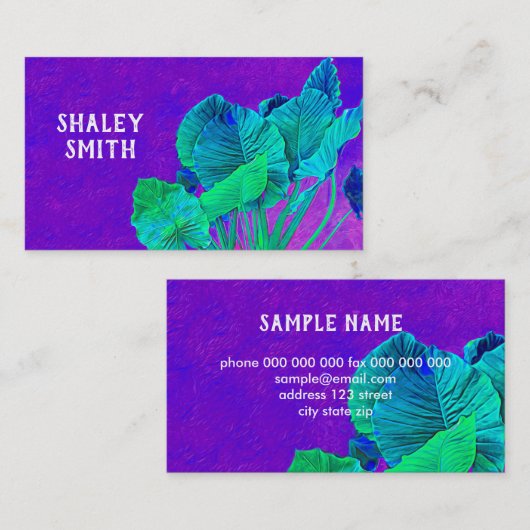 lebhafte, fett lila mit grünen Blätter Naturkunst Visitenkarte (Vorne/Hinten)