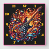 Lebhafte, feurige Gitarre Quadratische Wanduhr (Vorderseite)