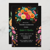 Lebhafte Fiesta Floral Bouquet Hochzeitsfeier Einladung (Vorne/Hinten)