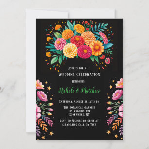 Lebhafte Fiesta Floral Bouquet Hochzeitsfeier Einladung