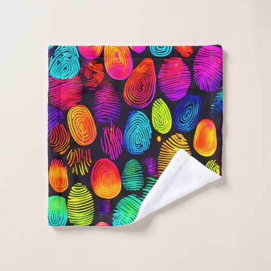 Lebhafte Fingerabdruck-Inspirierte Abstrakte Kunst Badhandtuch Set (Waschlappen)