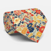 Lebhafte Flora rot, gelb und blau auf weiß Krawatte (Gerollt)