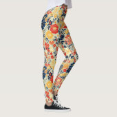 Lebhafte Flora rot, gelb und blau auf weiß Leggings (Rechts)