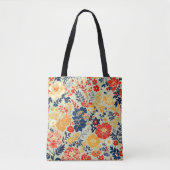 Lebhafte Flora rot, gelb und blau auf weiß Tasche (Vorderseite)