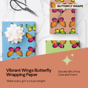 Lebhafte Flügel: farbiges Schmetterlingspapier Geschenkpapier Set