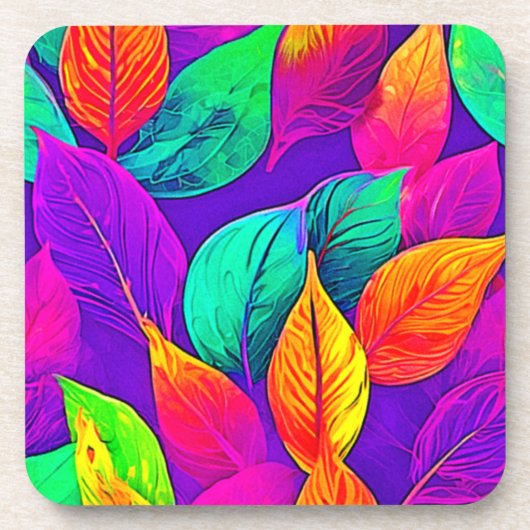 Lebhafte Foliage: Cartoon Neon Getränkeuntersetzer (Vorderseite)