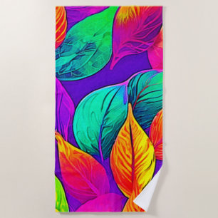 Lebhafte Foliage: Cartoon Neon Strandtuch