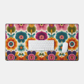 Lebhafte Folk Art Blume 70er Retro Blumenmuster Schreibtischunterlage (Tastatur & Maus)