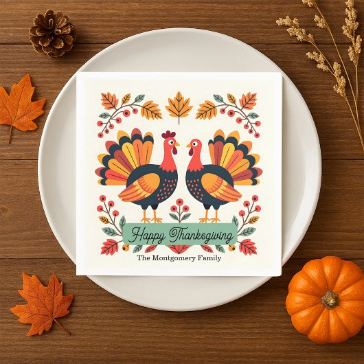 Lebhafte Folk Art Trukeys Herbstlaub Erntedank Serviette