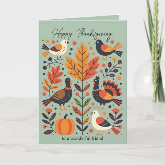 Lebhafte Folk Art Türkei Pumpkin Fall Erntedank Karte (Vorderseite)