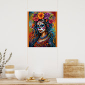 Lebhafte Frau im Zuckerschädel Poster (Küche)