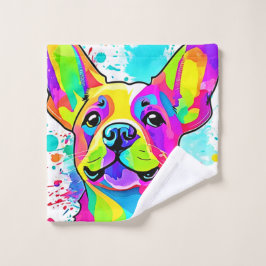 Lebhafte Frenchie Bulldog Puppy Art Badhandtuch Set