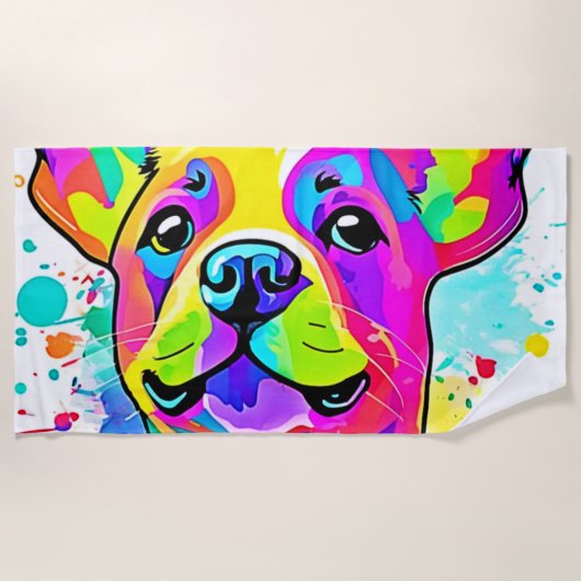 Lebhafte Frenchie Bulldog Puppy Art Strandtuch (Vorderseite)