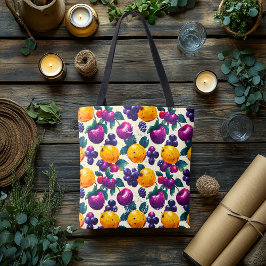 Lebhafte Früchte mit Trauben, Äpfeln und Orangen Tasche