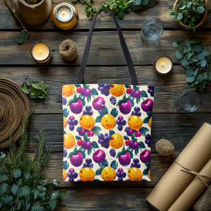 Lebhafte Früchte mit Trauben, Äpfeln und Orangen Tasche