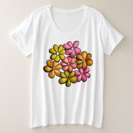 Lebhafte Frühlingsflora - Tinte Gezeichnet Blume Große Größe T-Shirt