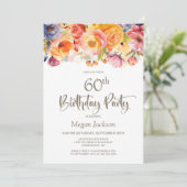 Lebhafte Frühlingsfloral 60. Geburtstagsparty Einladung (Stehend Vorderseite)