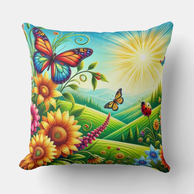 Lebhafte Frühlingslandschaft mit Blume Kissen (Vorderseite)
