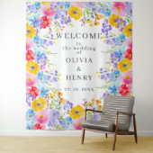 Lebhafte Frühlingswasserfarben-Blume Begrüßung Wandteppich (Beispiel)