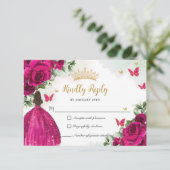 Lebhafte Fuchsia Pink BlumenPrinzessin Quinceañera RSVP Karte (Stehend Vorderseite)