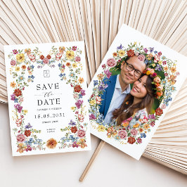 Lebhafte Gartenblüte Wildblume Monogramm Save The Date