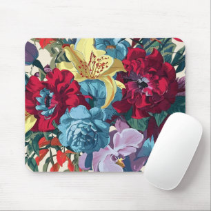 Lebhafte Gartenblüten farbenfrohe Vintage Blume Mousepad
