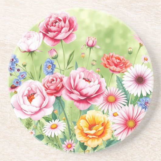 Lebhafte Gartenwasserfarbe mit Rose Peonies Getränkeuntersetzer (Vorne)