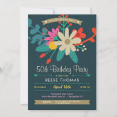 Lebhafte Geburtstagsparty mit Flora Einladung (Vorderseite)
