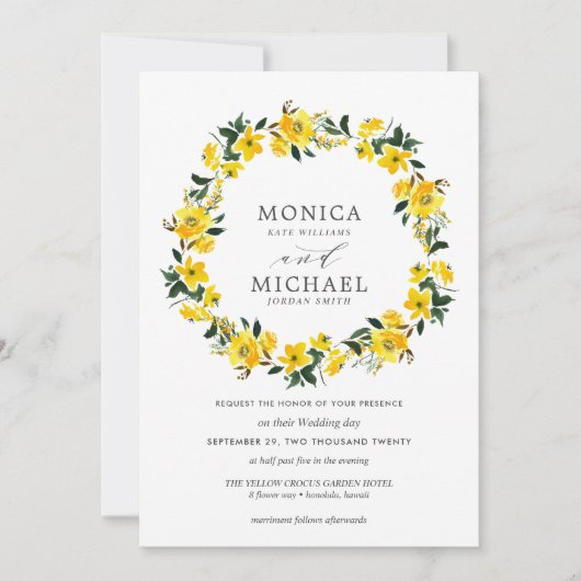 Lebhafte, gelbe Blumen Einladung (Vorderseite)