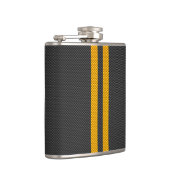 Lebhafte gelbe Racing Stripes Carbon Fibre Style Flachmann (Rechts)