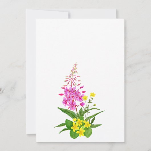 Lebhafte, gelbe Rosa Wildblume Script Baby Dusche Einladung (Rückseite)