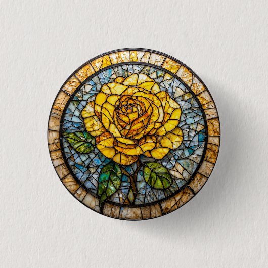 Lebhafte gelbe Rose-Kreissage Button (Vorderseite)