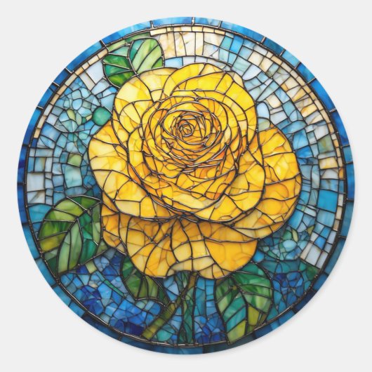 Lebhafte gelbe Rose-Kreissage Runder Aufkleber (Vorderseite)