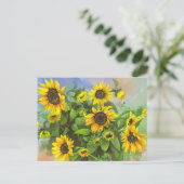 Lebhafte gelbe, wasserfarbene Sonnenblumen Postkarte (Stehend Vorderseite)