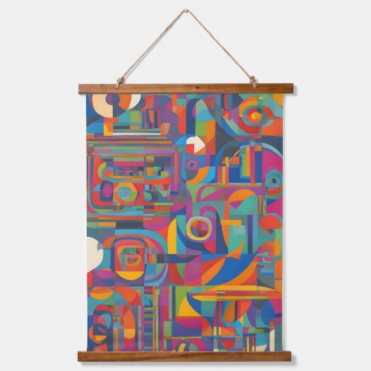 Lebhafte geometrische Abstrakte moderne Kunst Wandteppich Mit Holzrahmen (Vorderseite)
