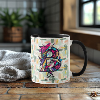 Lebhafte geometrische Monogramm-Tasse - B für Ben Tasse