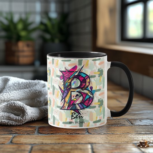 Lebhafte geometrische Monogramm-Tasse - B für Ben Tasse
