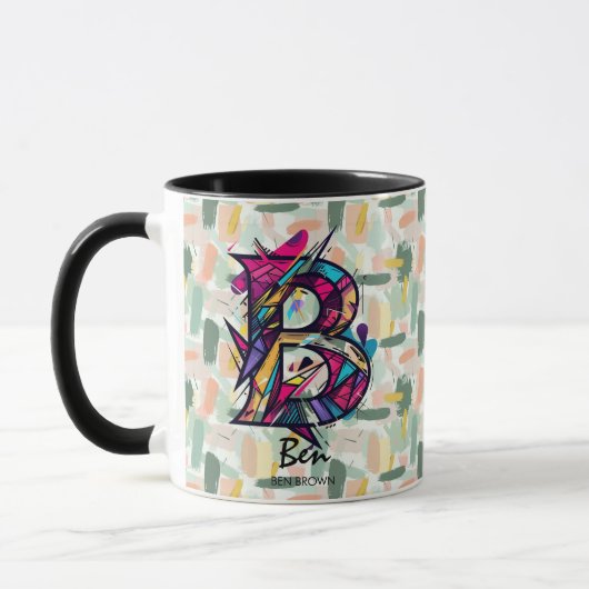 Lebhafte geometrische Monogramm-Tasse - B für Ben Tasse (Links)