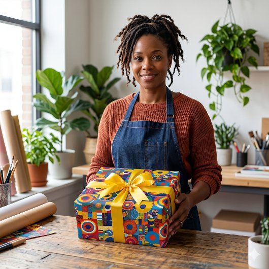 Lebhafte geometrische Patchwork afrikanisch-amerik Geschenkpapier