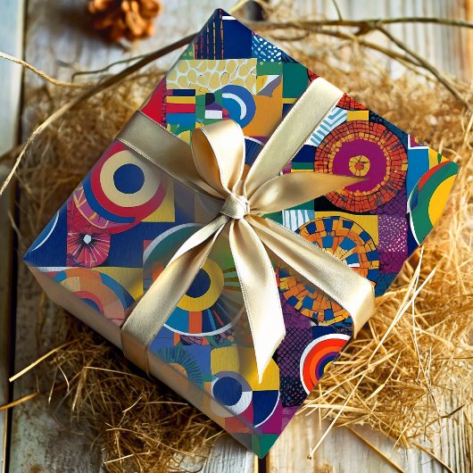 Lebhafte geometrische Patchwork afrikanisch-amerik Geschenkpapier