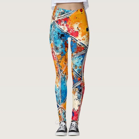 Lebhafte geometrische Splash Art Leggings (Vorderseite)