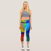 Lebhafte gestreifte Regenbogenfarben Capri Leggings (Vorderseite)