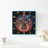 Lebhafte Gitarre mit bunten Melodien Quadratische Wanduhr (Zuhause)