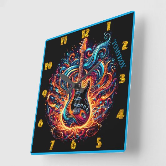 Lebhafte Gitarre mit bunten Melodien Quadratische Wanduhr (Winkel)