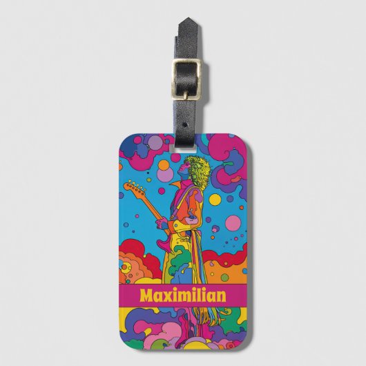 Lebhafte Groovy Psychedelic Rock Gitarrist Art Gepäckanhänger (Vorderseite Vertikal)