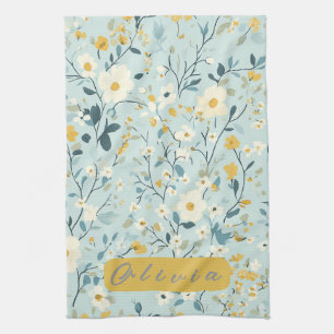 Lebhafte, grün-gelb-weiße Blume Geschirrtuch