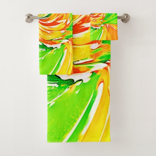 Lebhafte Grüne Orange Swirl Art Badhandtuch Set (Insitu)