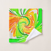 Lebhafte Grüne Orange Swirl Art Badhandtuch Set (Waschlappen)